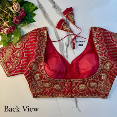 Magenta Pink Premium Phantom Silk Sweetheart Neck Bridal Blouse with Heavy Gold Zari